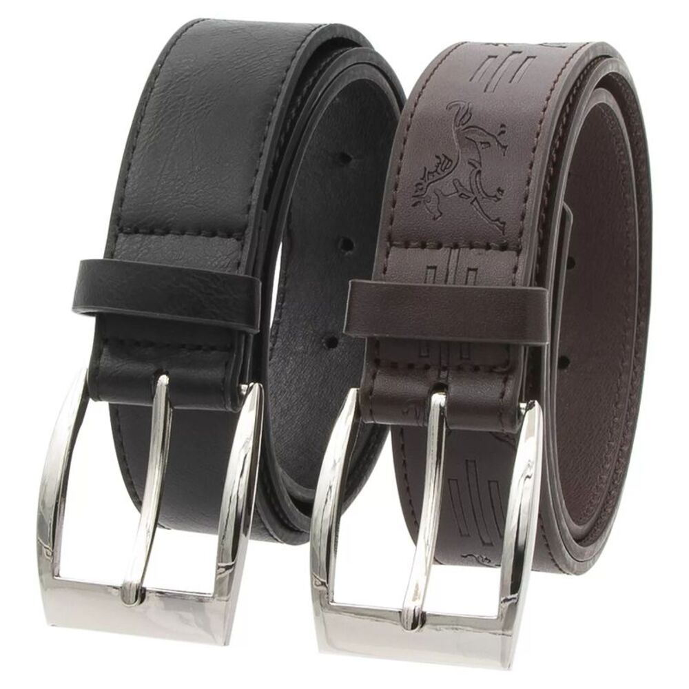 Canyon Sky Men's Leather Western Belt Set in Brown Horse Embossed/Black, Size 42